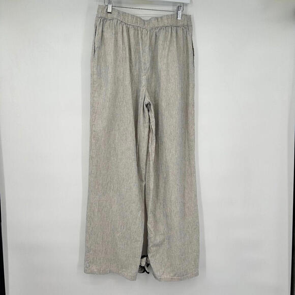 Women's Future Collective Linen Blend Striped Ankle Tie White Black Pants M - Picture 1 of 5